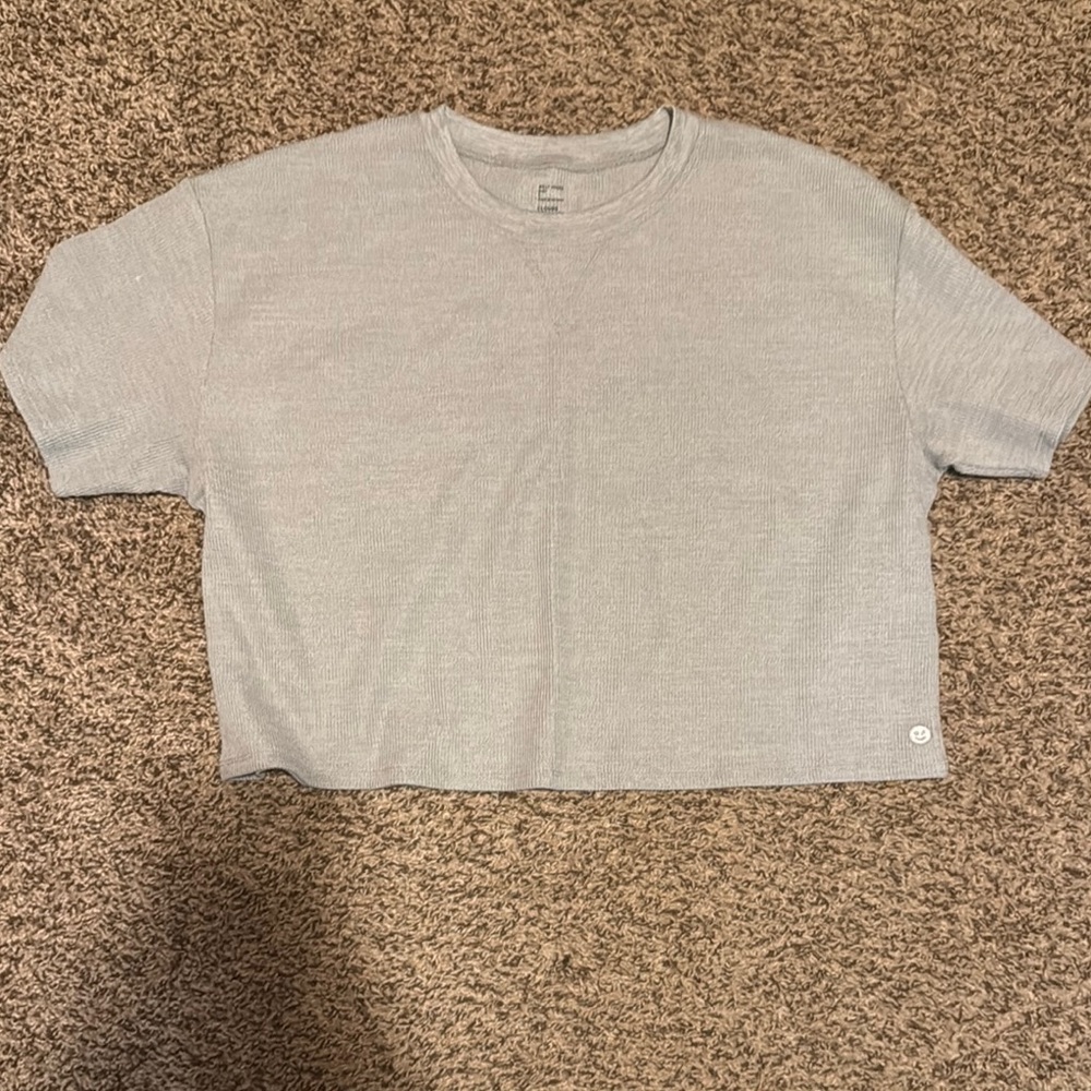Gilly Hicks Gray Boxy Crop T-Shirt with Short Sleeves